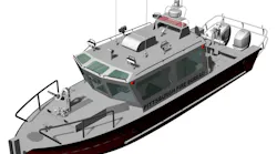 The 34-foot fireboat from Lake Assault is a deep V-hull configuration, with an 11-foot overall beam.
