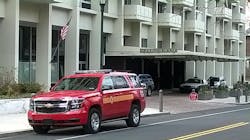 The carport area where the victim fell to his death in the Hopkinson House fire incident. The carport area where the victim fell to his death in the Hopkinson House fire incident.