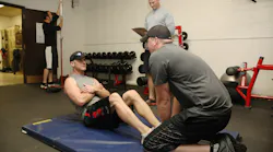 The fitness exam tests muscular strength and endurance by tallying sit ups, planks and push ups.