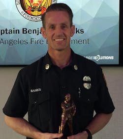 Capt. Benjamin Banks of the Los Angeles Fire Department was presented with the Technology Achievement Award for consistently looking to maximize TargetSolutions’ web-based system. Capt. Benjamin Banks of the Los Angeles Fire Department was presented with the Technology Achievement Award for consistently looking to maximize TargetSolutions’ web-based system.