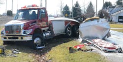 Tanker/tender rollovers usually are catastrophic events. Fortunately, the driver of this tanker in Indiana survived; however, the same cannot be said for the tanker. Tanker/tender rollovers usually are catastrophic events. Fortunately, the driver of this tanker in Indiana survived; however, the same cannot be said for the tanker.