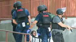 Fire crews take part in an active shooter drill at a local school.