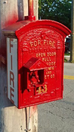 Normally installed on street corners, fire alarm boxes were the main means of turning out firefighters before telephones were common. This box helped a teenager alert the fire department about a fire at his residence in Jeannette, PA. Normally installed on street corners, fire alarm boxes were the main means of turning out firefighters before telephones were common. This box helped a teenager alert the fire department about a fire at his residence in Jeannette, PA.