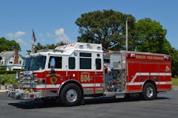 This Pierce apparatus in Berlin, Germany, features exposed hoselines and preconnects at all sides of the vehicle. This Pierce apparatus in Berlin, Germany, features exposed hoselines and preconnects at all sides of the vehicle.