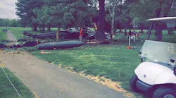 Fire crews remain on scene after a military helicopter crashed on a golf course in Leonardtown, MD.