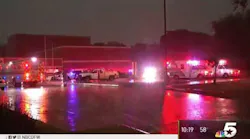 Ambulances parked at a medical triage area in Canton.