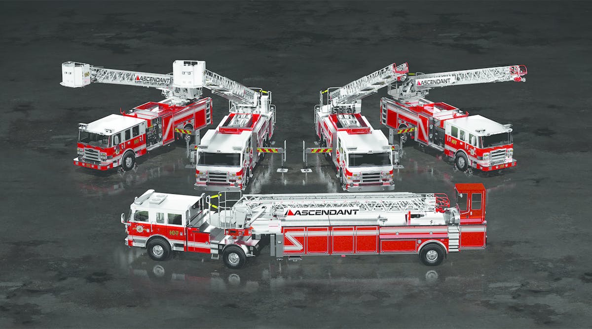 Pierce Manufacturing introduced four all-new Piece&circledR; Ascendant&circledR; aerial apparatus configurations, including a 107-foot single rear axle aerial ladder, a 107-foot tandem rear axle aerial ladder, a 107-foot tractor-drawn aerial, and a 110-foot single rear axle aerial platform.
