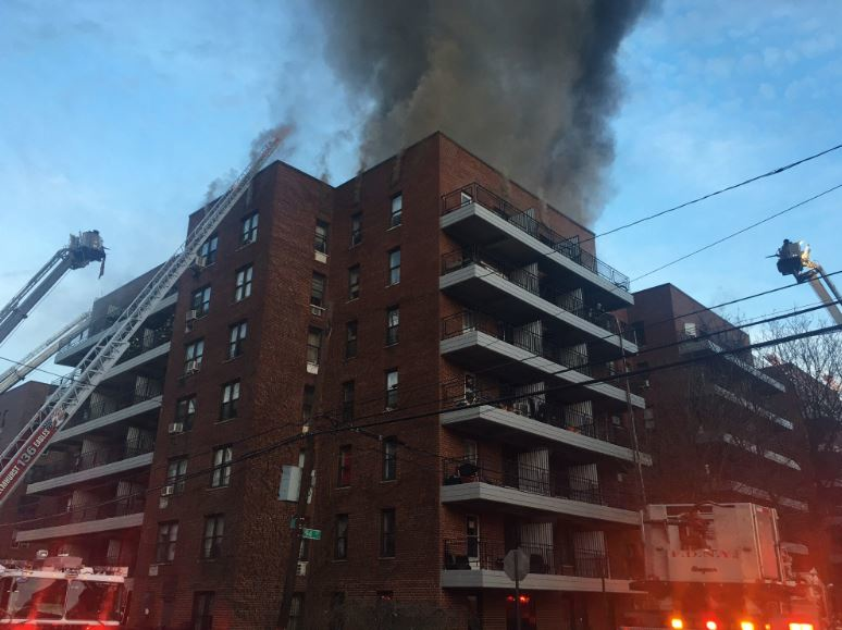 FDNY firefighters battle five-alarm blaze in Elmhurst, Queens.