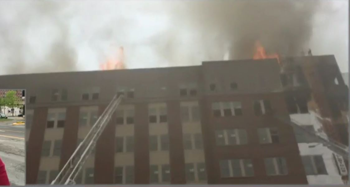 Crews battle a five-alarm fire at an apartment building in College Park near the University of Maryland.