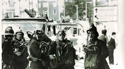 Grimwood (second from the left) responding to a major fire in London circa 1972.