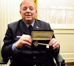 FDNY firefighter Ray Pfeifer received the key to the city from New York City Mayor Bill de Blasio in January 2016.