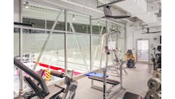 Dallas Fire Station 27's fitness room was built above the apparatus bay since the small print left little room for the space. Dallas Fire Station 27's fitness room was built above the apparatus bay since the small print left little room for the space.