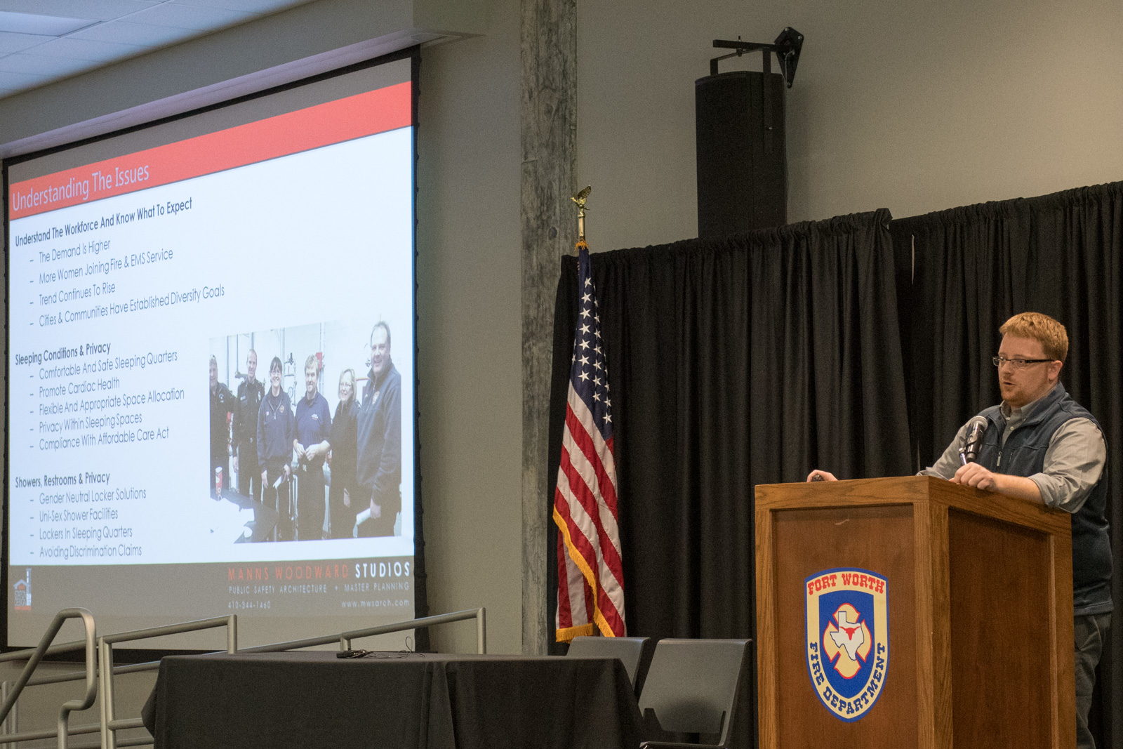 Robert Manns, a principal with Manns Woodward Studios, presented 'Gender-Neutral Fire Stations' at the 2017 Station Design Conference in Fort Worth, TX.