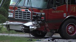 Officials say a woman who was seriously injured in a wreck with a Tiverton fire apparatus may have been driving under the influence.