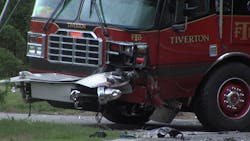 Officials say a woman who was seriously injured in a wreck with a Tiverton fire apparatus may have been driving under the influence. Officials say a woman who was seriously injured in a wreck with a Tiverton fire apparatus may have been driving under the influence.