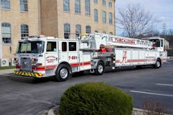 Pierce Manufacturing announced that it has delivered first-ever Pierce Ascendant 107-foot tractor-drawn aerial tiller to the Tuscaloosa, AL, Fire & Rescue department. The apparatus is the first aerial tiller of any type in the department’s 139-year history. Pierce Manufacturing announced that it has delivered first-ever Pierce Ascendant 107-foot tractor-drawn aerial tiller to the Tuscaloosa, AL, Fire & Rescue department. The apparatus is the first aerial tiller of any type in the department’s 139-year history.