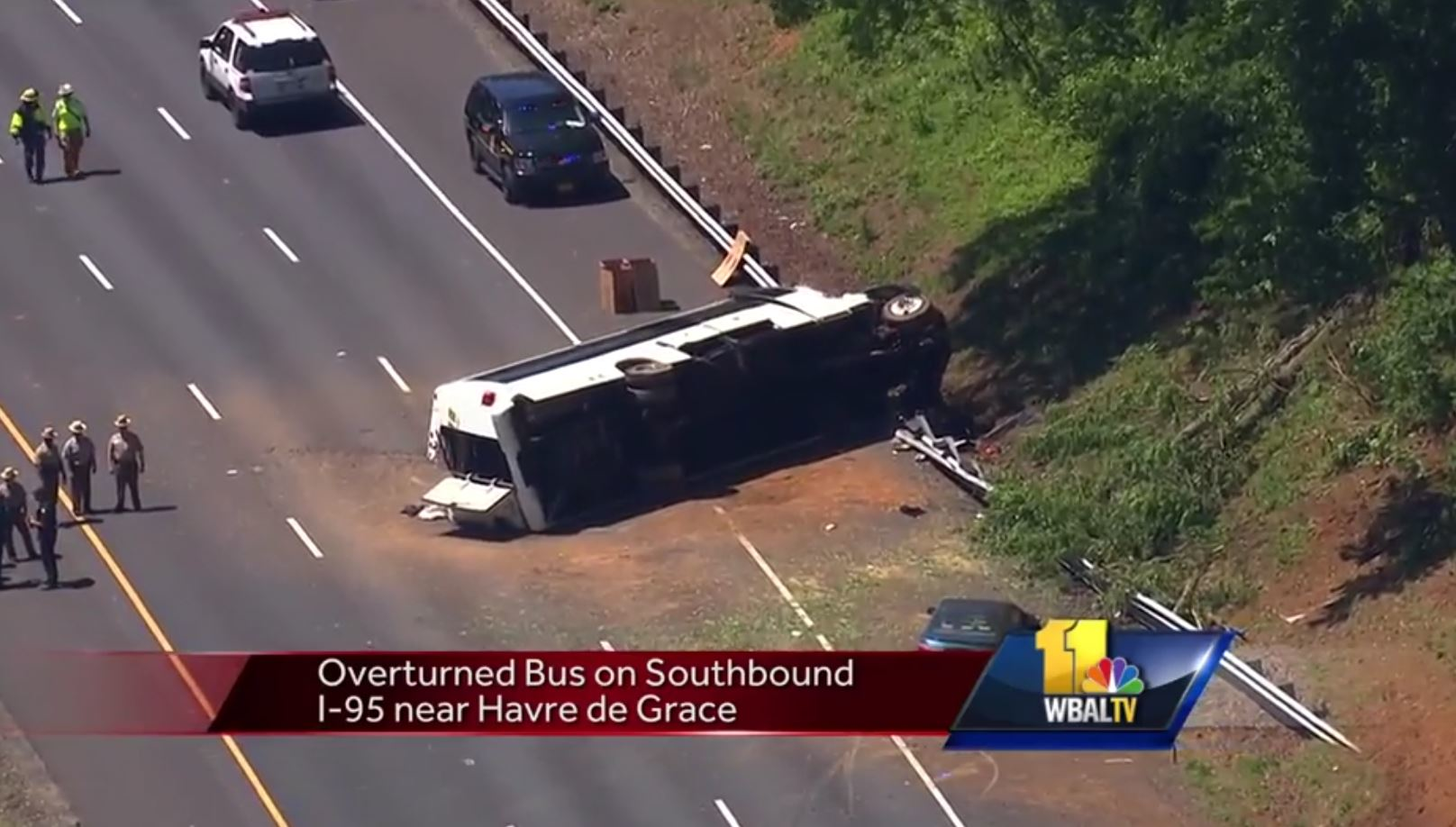 Over two dozen school children and several adults were injured when a charter bus overturned near Havre de Grace.