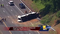 Over two dozen school children and several adults were injured when a charter bus overturned near Havre de Grace.