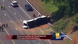 Over two dozen school children and several adults were injured when a charter bus overturned near Havre de Grace. Over two dozen school children and several adults were injured when a charter bus overturned near Havre de Grace.