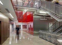 The interior of Station 27 features etchings of Dallas Fire Department history on the walls. The interior of Station 27 features etchings of Dallas Fire Department history on the walls.