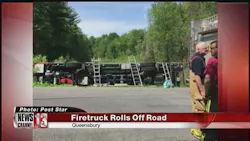 Four Bay Ridge volunteer firefighters suffered minor injuries Sunday when their apparatus rolled off a road and overturned into a ditch. Four Bay Ridge volunteer firefighters suffered minor injuries Sunday when their apparatus rolled off a road and overturned into a ditch.