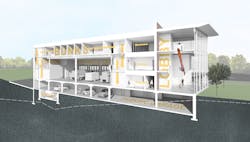 Charlottesville, VA, Fire Department Fontaine Avenue Station No. 10: The kitchen, dining room and dayrooms are located on the ground floor immediately adjacent to the apparatus bays. The bunk and locker rooms are located over top of the apparatus bays, with vertical response via slide poles and stairs on both sides of the bays. Charlottesville, VA, Fire Department Fontaine Avenue Station No. 10: The kitchen, dining room and dayrooms are located on the ground floor immediately adjacent to the apparatus bays. The bunk and locker rooms are located over top of the apparatus bays, with vertical response via slide poles and stairs on both sides of the bays.