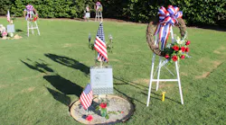 Nine markers are located throughout the site, each to recognize one of the fallen firefighters.