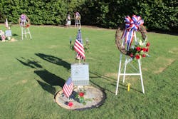 Nine markers are located throughout the site, each to recognize one of the fallen firefighters.