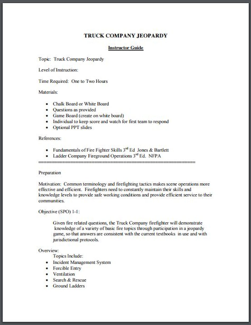 MFRI Drill of the Month Truck Company Jeopardy Firefighter Training