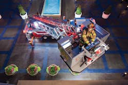 Platform aerials provide a secure place from which to work at elevated heights and provide extra space for equipment. Fire victims can also be lowered to the ground much like an elevator.