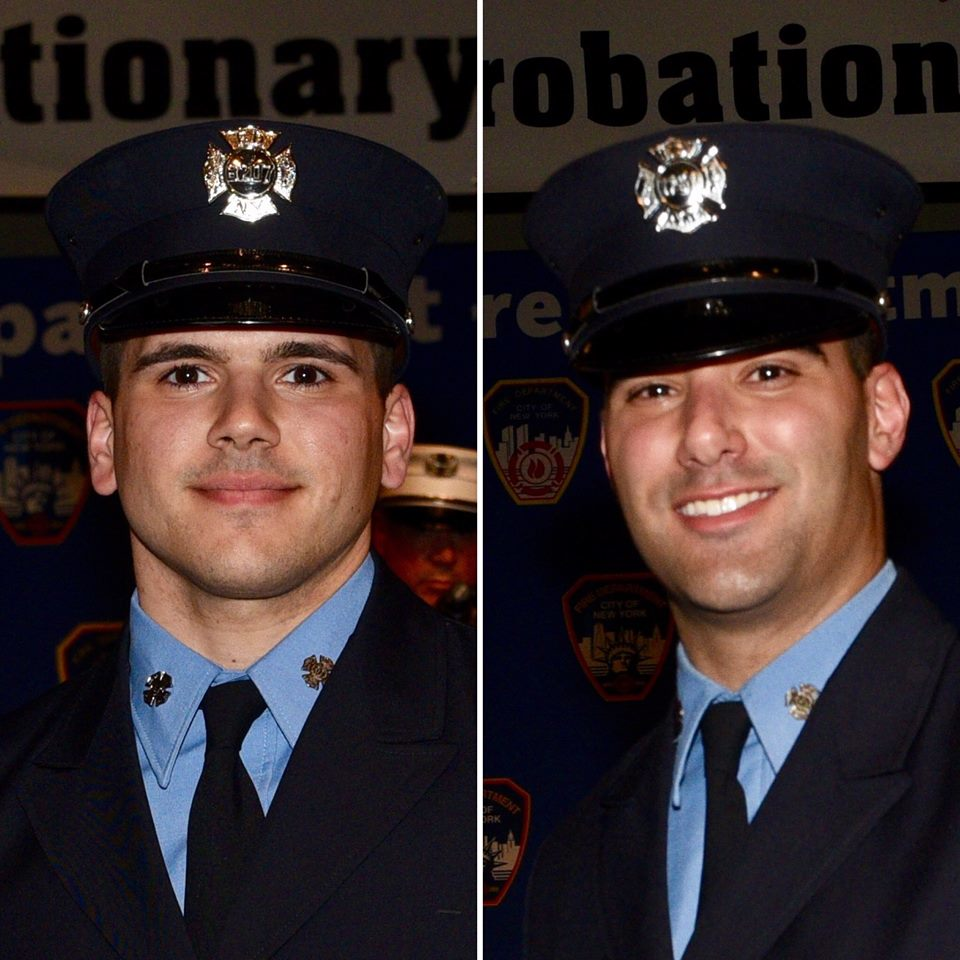 Probationary firefighters Dominic DiBiase (left) and Christopher Rossi (right) helped rescue three people Thursday.