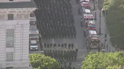 Aerial View of Procession for LA Firefighter Killed In Fall