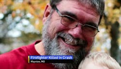 Mayview, MO, firefighters Jeffrey Sanders, pictured above, and Jacob Hayward were responding to a call Monday when a traffic collision killed Sanders and seriously injured Hayward. Mayview, MO, firefighters Jeffrey Sanders, pictured above, and Jacob Hayward were responding to a call Monday when a traffic collision killed Sanders and seriously injured Hayward.