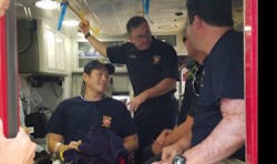 Dallas Fire Rescue paramedic William An, who was critically wounded in a shooting May 1 during a response call, smiles while talking to colleagues after being released from the hospital Wednesday. Dallas Fire Rescue paramedic William An, who was critically wounded in a shooting May 1 during a response call, smiles while talking to colleagues after being released from the hospital Wednesday.