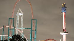 OCFA crews conducted a complex lowering operation to rescue 21 people stranded in the Sky Cabin observation deck at Knott’s Berry Farm, a popular amusement park in Southern California. The ride is essentially a large donut-shaped room that rotates 360 degrees and moves vertically about a fixed center pole. OCFA crews conducted a complex lowering operation to rescue 21 people stranded in the Sky Cabin observation deck at Knott’s Berry Farm, a popular amusement park in Southern California. The ride is essentially a large donut-shaped room that rotates 360 degrees and moves vertically about a fixed center pole.