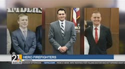 Three new hires with the Warren Fire Department are being credited with saving a veteran colleague when he had a heart attack Monday at their fire station. Three new hires with the Warren Fire Department are being credited with saving a veteran colleague when he had a heart attack Monday at their fire station.