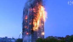 The Grenfell Tower in London, a building without a sprinkler system, was consumed by a fire on June 14 that may have killed as many as 80 people.