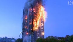 The Grenfell Tower in London, a building without a sprinkler system, was consumed by a fire on June 14 that may have killed as many as 80 people. The Grenfell Tower in London, a building without a sprinkler system, was consumed by a fire on June 14 that may have killed as many as 80 people.