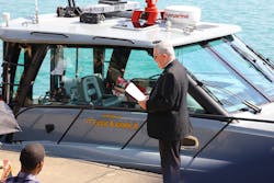 Chaplain John McNallis offered a blessing during the christening of the new 6-8-8. Chaplain John McNallis offered a blessing during the christening of the new 6-8-8.