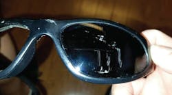 The hi-performance prescription safety glasses protected a bicyclist's eyes when he was struck by a cable. The hi-performance prescription safety glasses protected a bicyclist's eyes when he was struck by a cable.