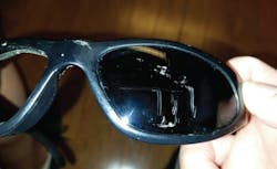 The hi-performance prescription safety glasses protected a bicyclist's eyes when he was struck by a cable. The hi-performance prescription safety glasses protected a bicyclist's eyes when he was struck by a cable.