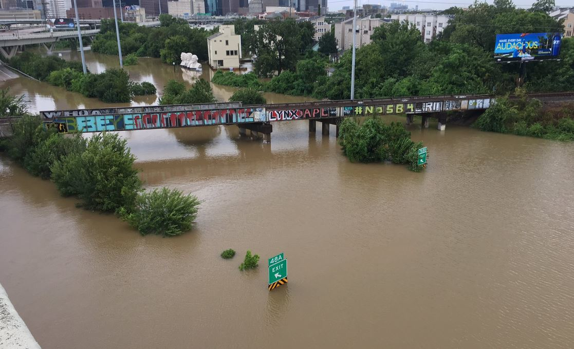 A photo posted to Twitter by Houston police officer Joe Gamaldi, who says firefighters and officers were shot at by looters Monday during rescue efforts.