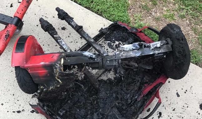 The remains of a hoverboard that sparked a fire at an Ocala, FL, home while it was left charging in the garage.