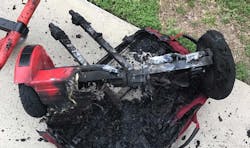 The remains of a hoverboard that sparked a fire at an Ocala, FL, home while it was left charging in the garage.