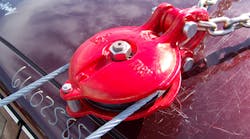 This snatch block has an ultimate strength rating of 36,000 pounds. With a 4:1 safety factor, the Working Load Limit is 9,000 pounds. It has a 5-inch diameter sheave and works with up to a half-inch diameter wire rope. Rescue personnel should be able to explain specifications such as this for the snatch block used within their rescue inventory. Photos by Ron Moore This snatch block has an ultimate strength rating of 36,000 pounds. With a 4:1 safety factor, the Working Load Limit is 9,000 pounds. It has a 5-inch diameter sheave and works with up to a half-inch diameter wire rope. Rescue personnel should be able to explain specifications such as this for the snatch block used within their rescue inventory. Photos by Ron Moore