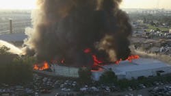 Firefighters spent hours tackling this large fire at a textile warehouse in the Fairfield area of South Baltimore on Monday morning. Firefighters spent hours tackling this large fire at a textile warehouse in the Fairfield area of South Baltimore on Monday morning.