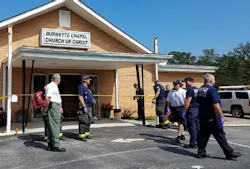 Nashville firefighters were on scene Sunday after a church shooting left one dead and eight others injured, including the shooter. Nashville firefighters were on scene Sunday after a church shooting left one dead and eight others injured, including the shooter.