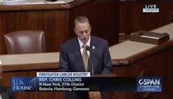 US Rep. Chris Collins, R-NY, speaks from the House floor Tuesday in support of The Firefighter Cancer Registry Act, which the House went on to approve unanimously. US Rep. Chris Collins, R-NY, speaks from the House floor Tuesday in support of The Firefighter Cancer Registry Act, which the House went on to approve unanimously.