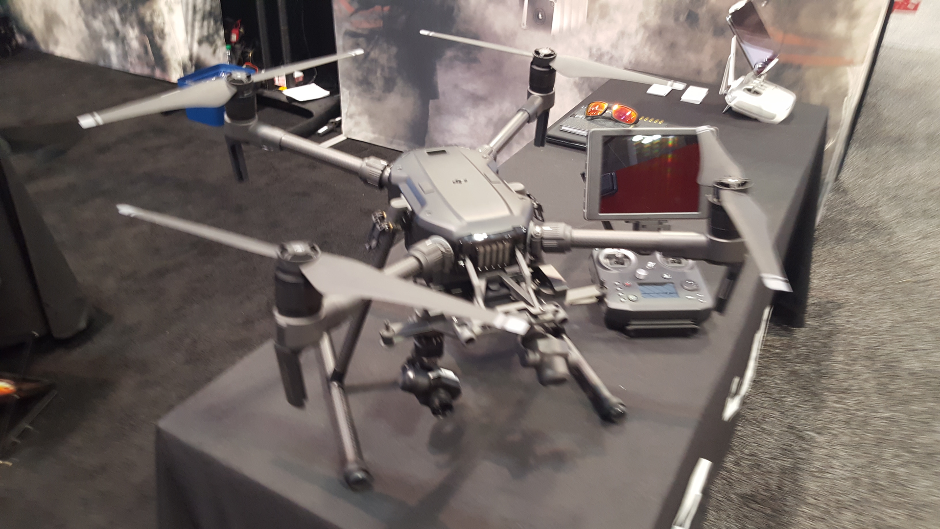 FLIR displayed its Unmaned Aircraft System (UAS) thermal imaging kits. The M10 640-19 has two gimbals, one for a visible camera and the other for a thermal imager. The device offers responders more options for surveillance of scenes and size-up.