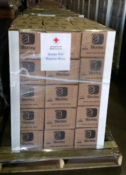 Each pallet contains 60 boxes of water and weighs 1,465 pounds. Each pallet contains 60 boxes of water and weighs 1,465 pounds.